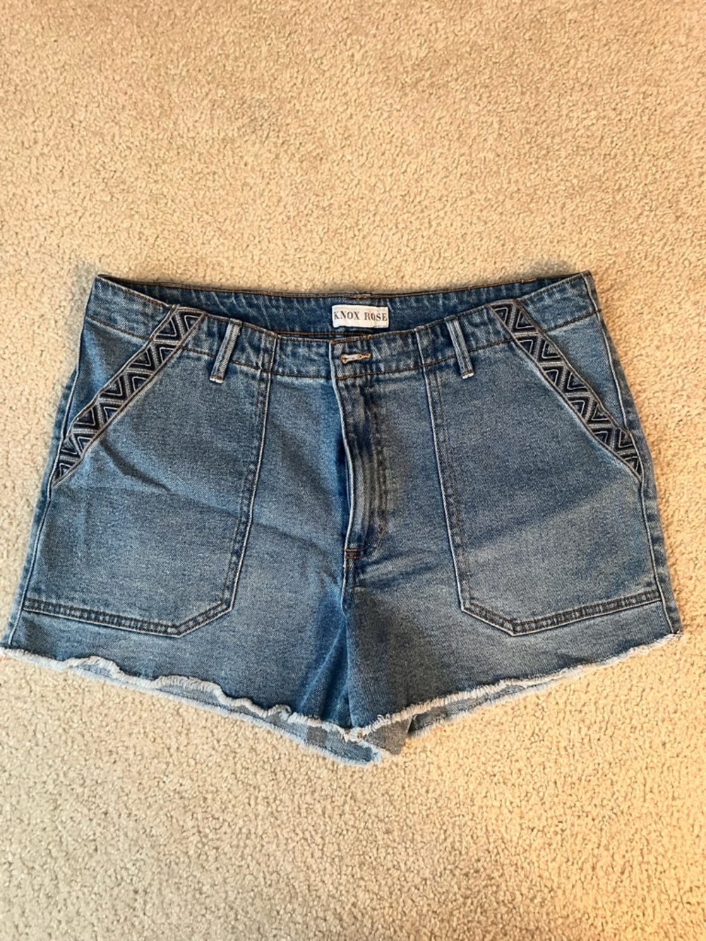 Knox Rose Blue Denim Women's Shorts with Embroidered Trim